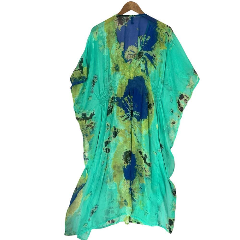 Cynthia Rowley S/M Kaftan Dress Tunic Green Blue Pr Embellished Boho Resortwear - Picture 2 of 7
